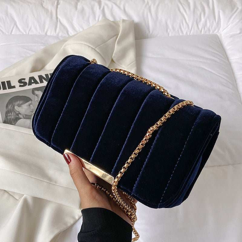 One Shoulder Velvet Chain Crossbody Bag - AMIR BAGS INDIA PRIVATE LIMITED