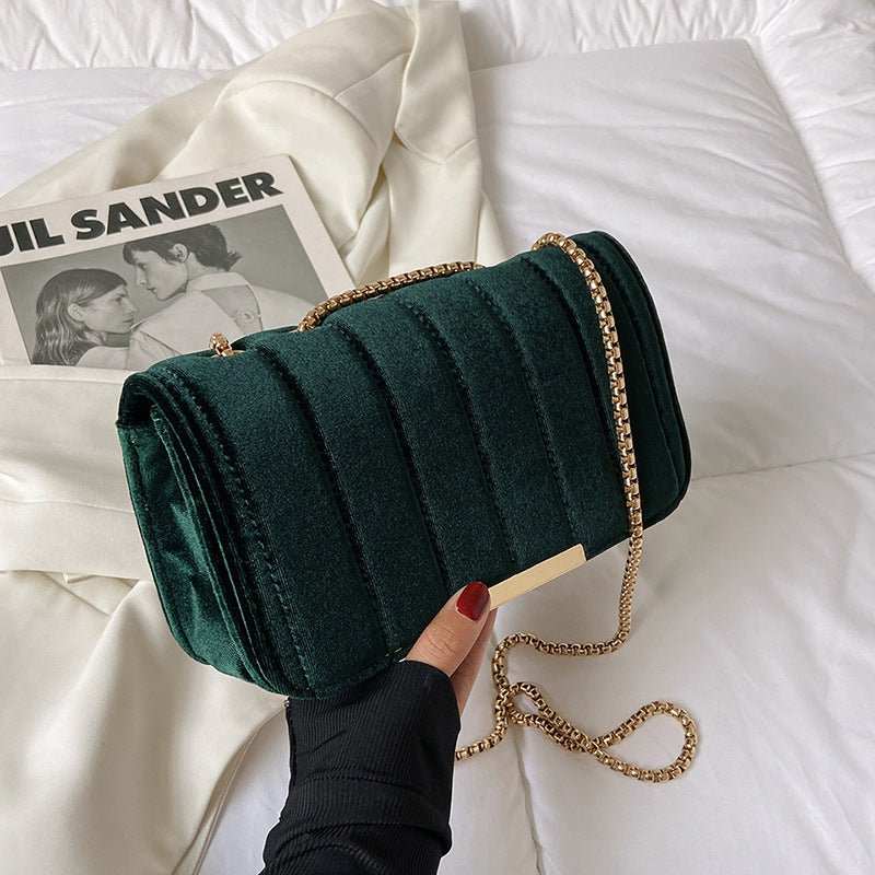 One Shoulder Velvet Chain Crossbody Bag - AMIR BAGS INDIA PRIVATE LIMITED