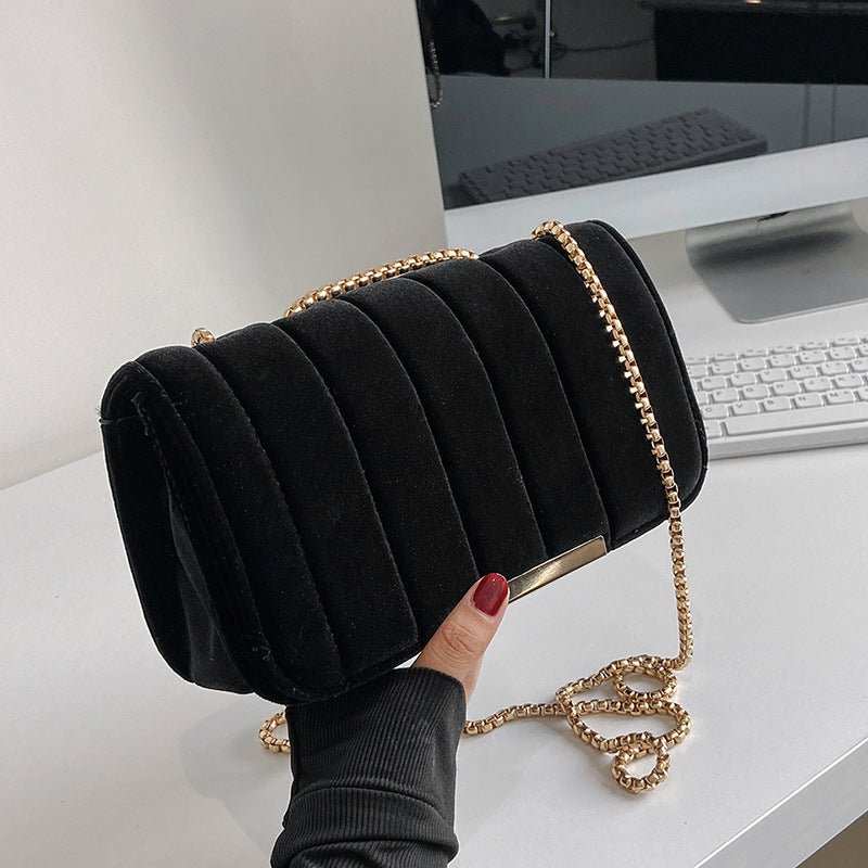 One Shoulder Velvet Chain Crossbody Bag - AMIR BAGS INDIA PRIVATE LIMITED