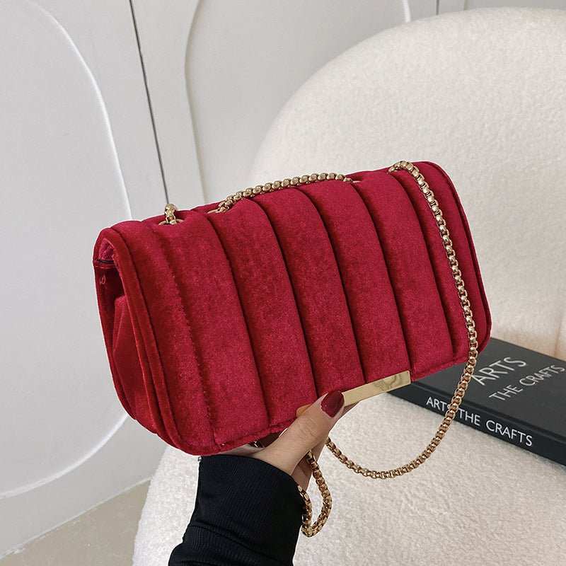 One Shoulder Velvet Chain Crossbody Bag - AMIR BAGS INDIA PRIVATE LIMITED