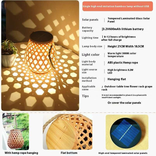 Outdoor Solar Lantern Lights Waterproof High Brightness Hanging Imitation Bamboo Weaving Hollowed Table Lamp Decoration - AMIR BAGS INDIA PRIVATE LIMITED