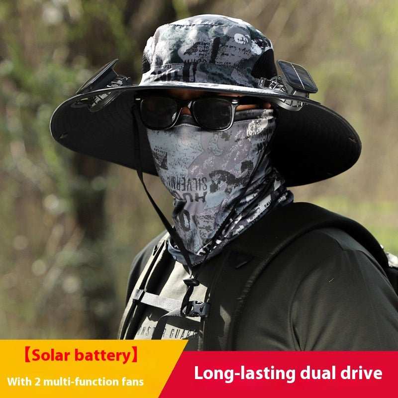 Outdoor Wide Brim Sun Hat With Solar Fan Wide Brim Solar Fan Outdoor Fishing Hat Solar USB Charging Solar Powered Hat Adjustable - AMIR BAGS INDIA PRIVATE LIMITED