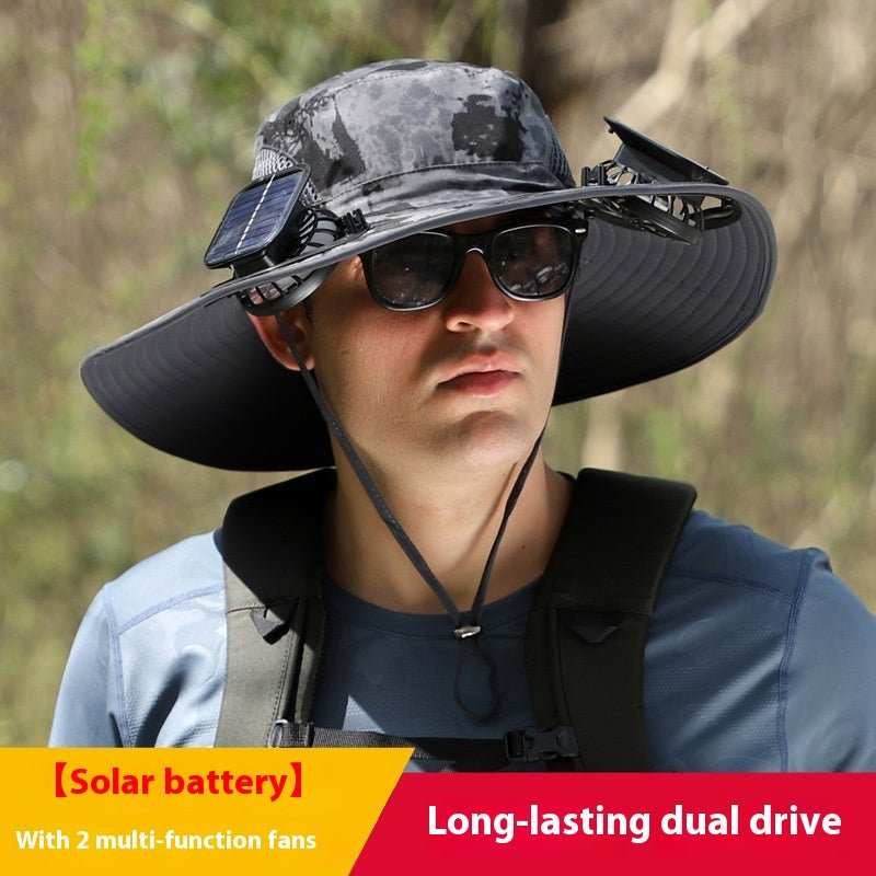 Outdoor Wide Brim Sun Hat With Solar Fan Wide Brim Solar Fan Outdoor Fishing Hat Solar USB Charging Solar Powered Hat Adjustable - AMIR BAGS INDIA PRIVATE LIMITED
