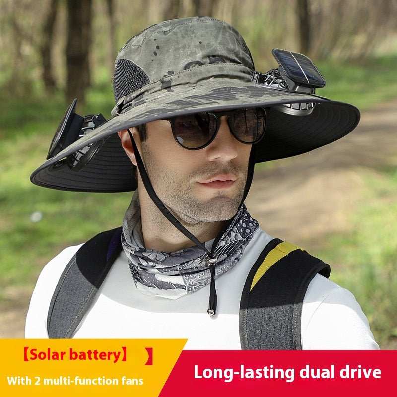 Outdoor Wide Brim Sun Hat With Solar Fan Wide Brim Solar Fan Outdoor Fishing Hat Solar USB Charging Solar Powered Hat Adjustable - AMIR BAGS INDIA PRIVATE LIMITED
