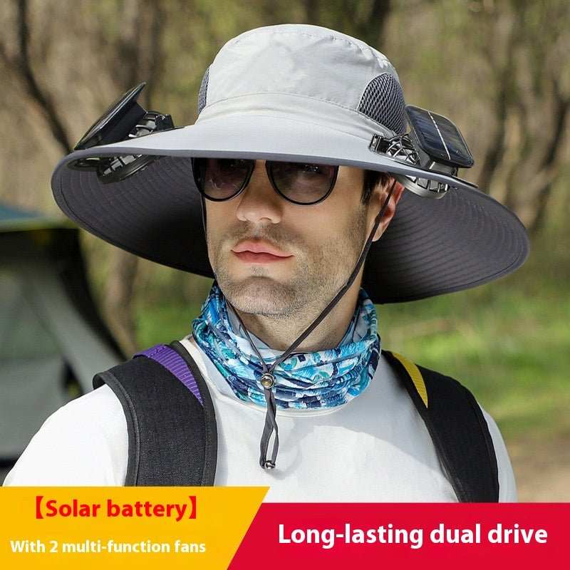Outdoor Wide Brim Sun Hat With Solar Fan Wide Brim Solar Fan Outdoor Fishing Hat Solar USB Charging Solar Powered Hat Adjustable - AMIR BAGS INDIA PRIVATE LIMITED