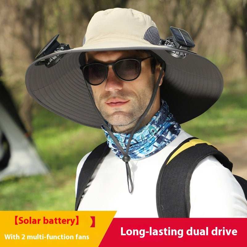 Outdoor Wide Brim Sun Hat With Solar Fan Wide Brim Solar Fan Outdoor Fishing Hat Solar USB Charging Solar Powered Hat Adjustable - AMIR BAGS INDIA PRIVATE LIMITED
