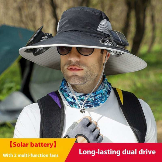 Outdoor Wide Brim Sun Hat With Solar Fan Wide Brim Solar Fan Outdoor Fishing Hat Solar USB Charging Solar Powered Hat Adjustable - AMIR BAGS INDIA PRIVATE LIMITED