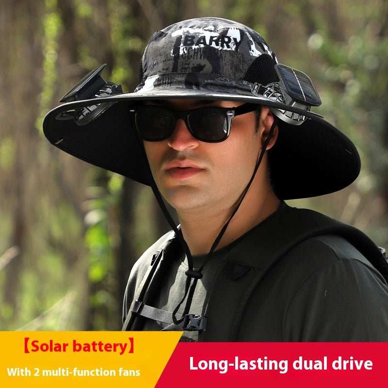Outdoor Wide Brim Sun Hat With Solar Fan Wide Brim Solar Fan Outdoor Fishing Hat Solar USB Charging Solar Powered Hat Adjustable - AMIR BAGS INDIA PRIVATE LIMITED