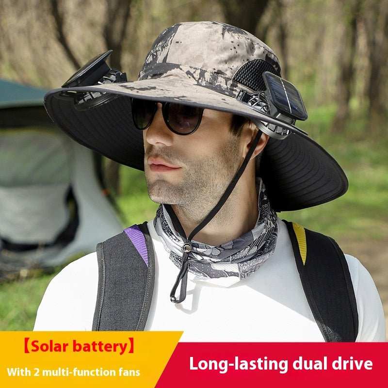 Outdoor Wide Brim Sun Hat With Solar Fan Wide Brim Solar Fan Outdoor Fishing Hat Solar USB Charging Solar Powered Hat Adjustable - AMIR BAGS INDIA PRIVATE LIMITED