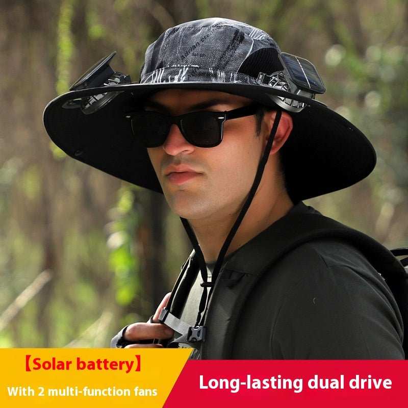 Outdoor Wide Brim Sun Hat With Solar Fan Wide Brim Solar Fan Outdoor Fishing Hat Solar USB Charging Solar Powered Hat Adjustable - AMIR BAGS INDIA PRIVATE LIMITED