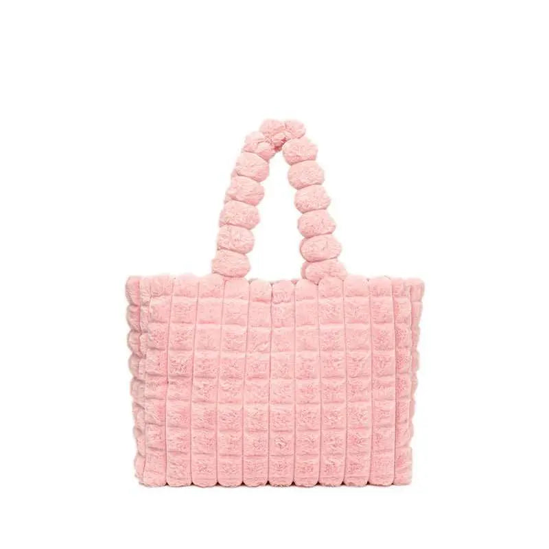 Plaid Handbags Winter Fashion High Capacity Shopping Plush Bag Korean Style Personalized Designer Luxury Tote Bags For Women - AMIR BAGS INDIA PRIVATE LIMITED