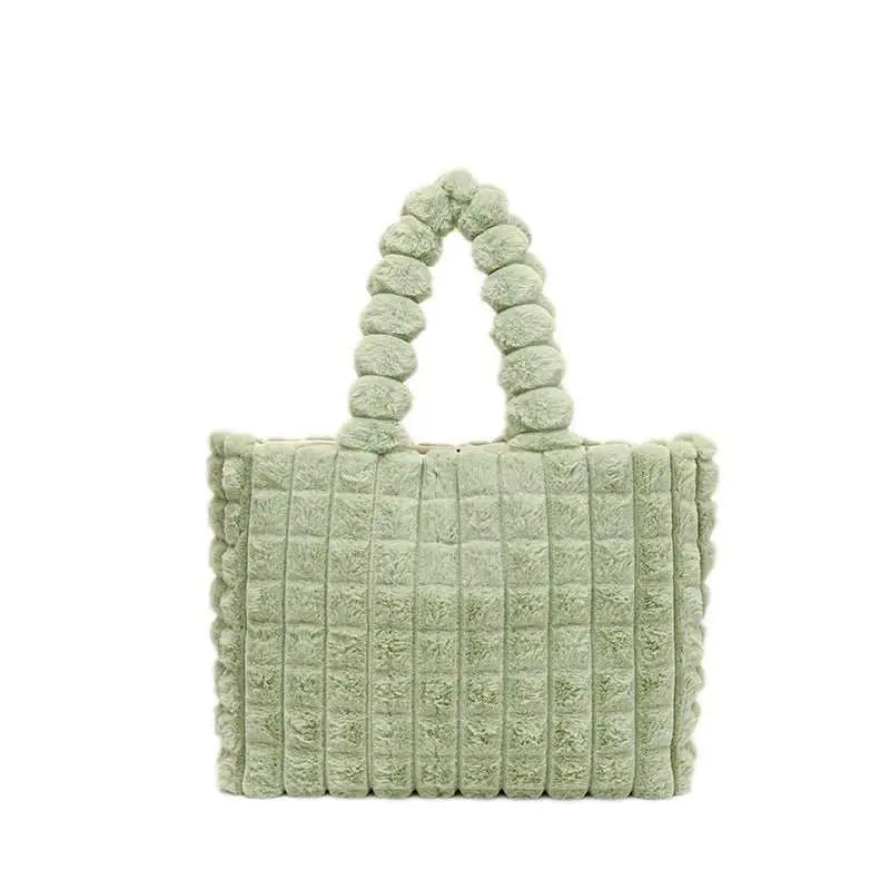 Plaid Handbags Winter Fashion High Capacity Shopping Plush Bag Korean Style Personalized Designer Luxury Tote Bags For Women - AMIR BAGS INDIA PRIVATE LIMITED