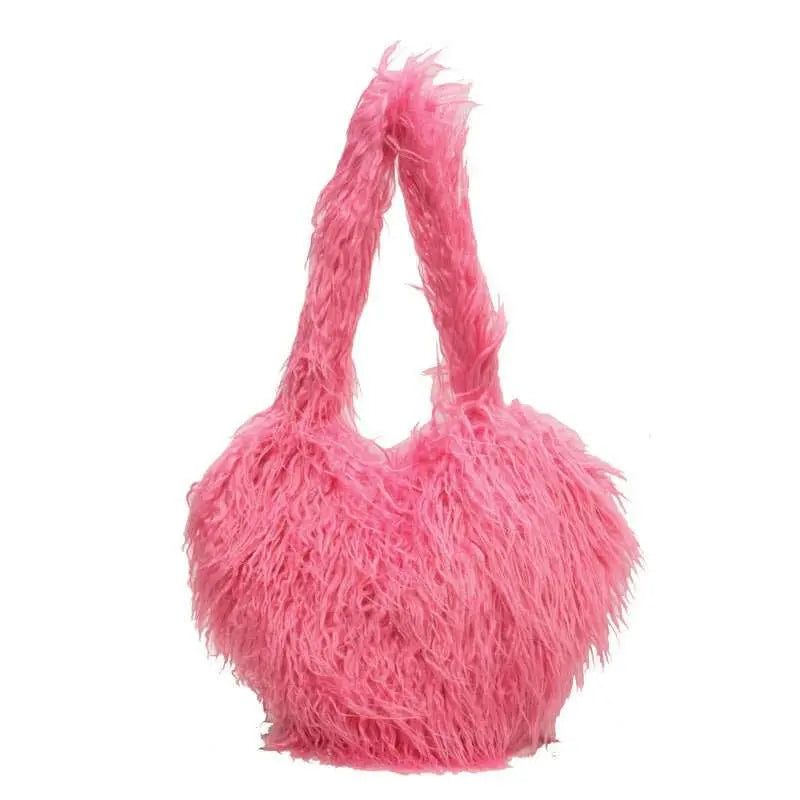 Plush Armpit Shoulder Bags Winter Large Capacity Personalized Heart Bag Women's Luxury Handbags High Quality Valentine's Day Gift - AMIR BAGS INDIA PRIVATE LIMITED