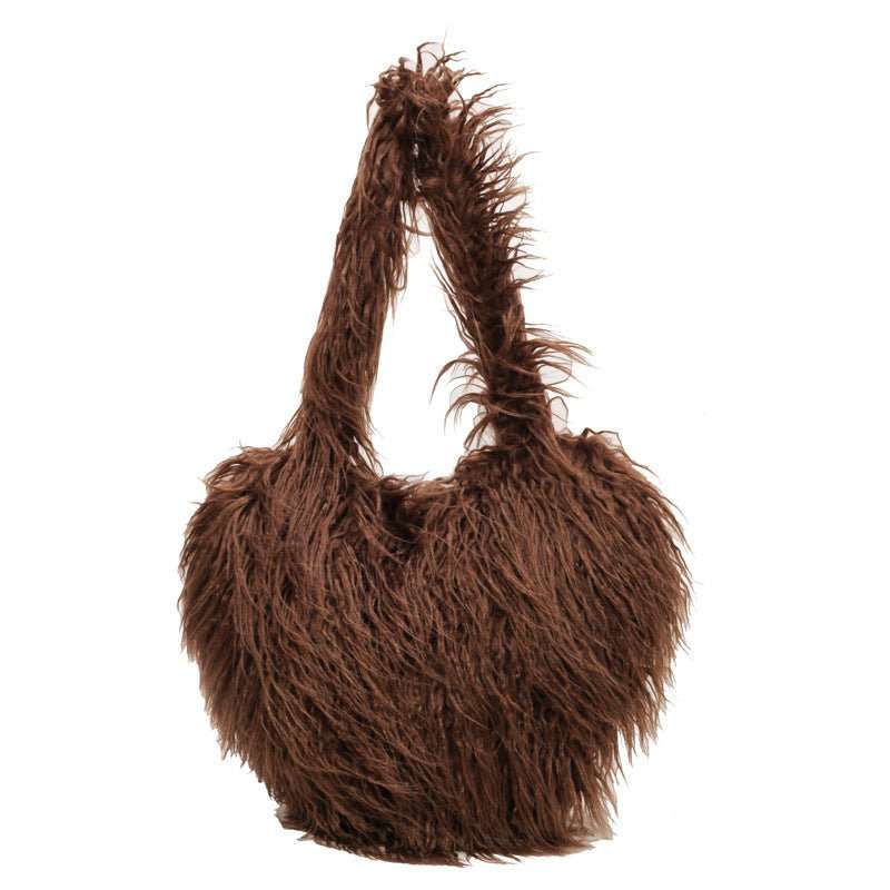 Plush Armpit Shoulder Bags Winter Large Capacity Personalized Heart Bag Women's Luxury Handbags High Quality Valentine's Day Gift - AMIR BAGS INDIA PRIVATE LIMITED