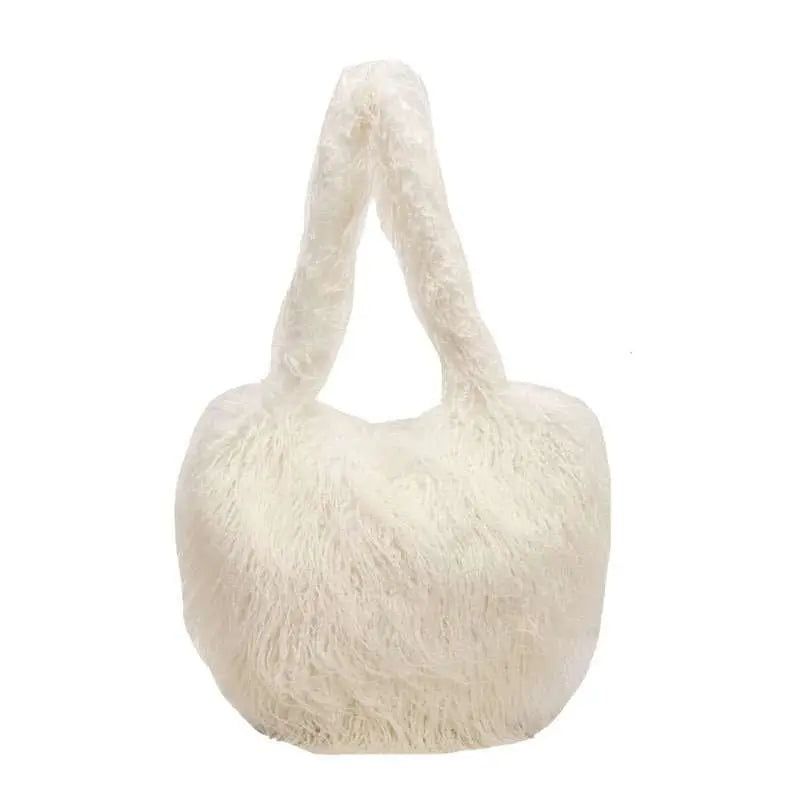 Plush Armpit Shoulder Bags Winter Large Capacity Personalized Heart Bag Women's Luxury Handbags High Quality Valentine's Day Gift - AMIR BAGS INDIA PRIVATE LIMITED