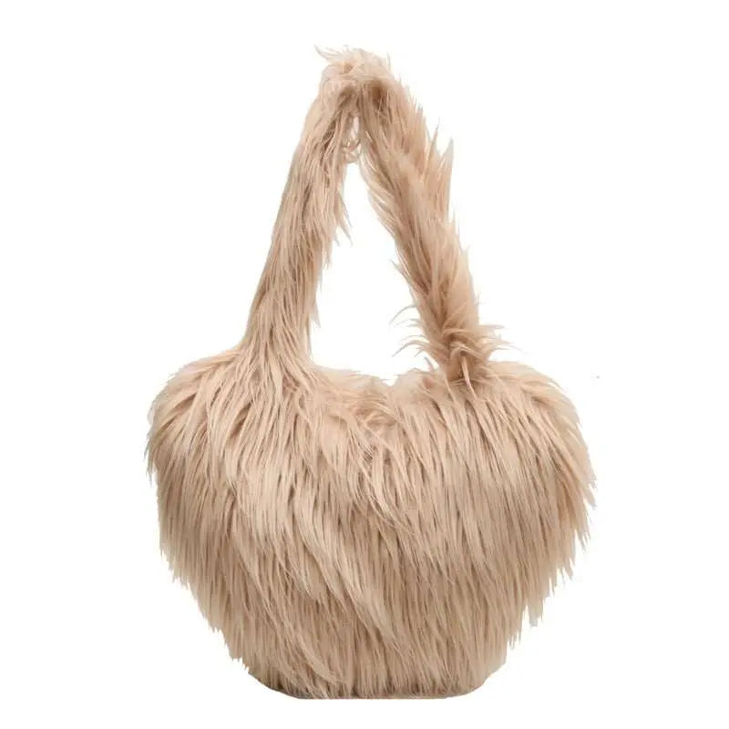 Plush Armpit Shoulder Bags Winter Large Capacity Personalized Heart Bag Women's Luxury Handbags High Quality Valentine's Day Gift - AMIR BAGS INDIA PRIVATE LIMITED
