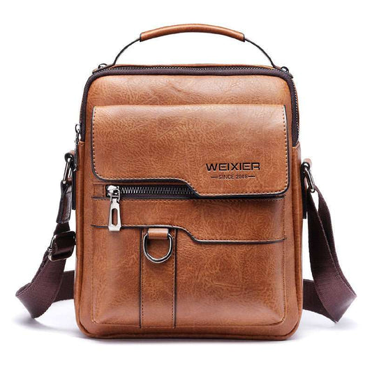 Popular Men's Messenger Bag One Shoulder Retro Business Backpack PU Leather Flaps Crossbody Bags Business Flap Male Solid Travel Bag - AMIR BAGS INDIA PRIVATE LIMITED