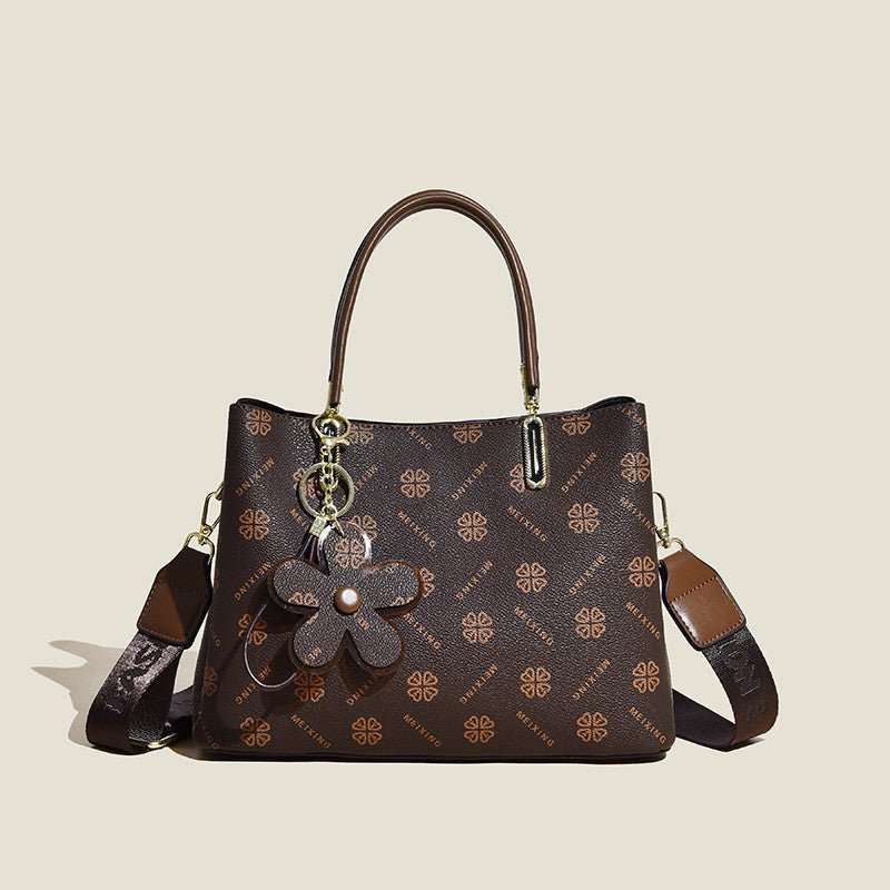 Printed Tote Bag With Flower Pendant New Temperament Shoulder Bag For Women Fashion Large - capacity Crossbody Bag - AMIR BAGS INDIA PRIVATE LIMITED