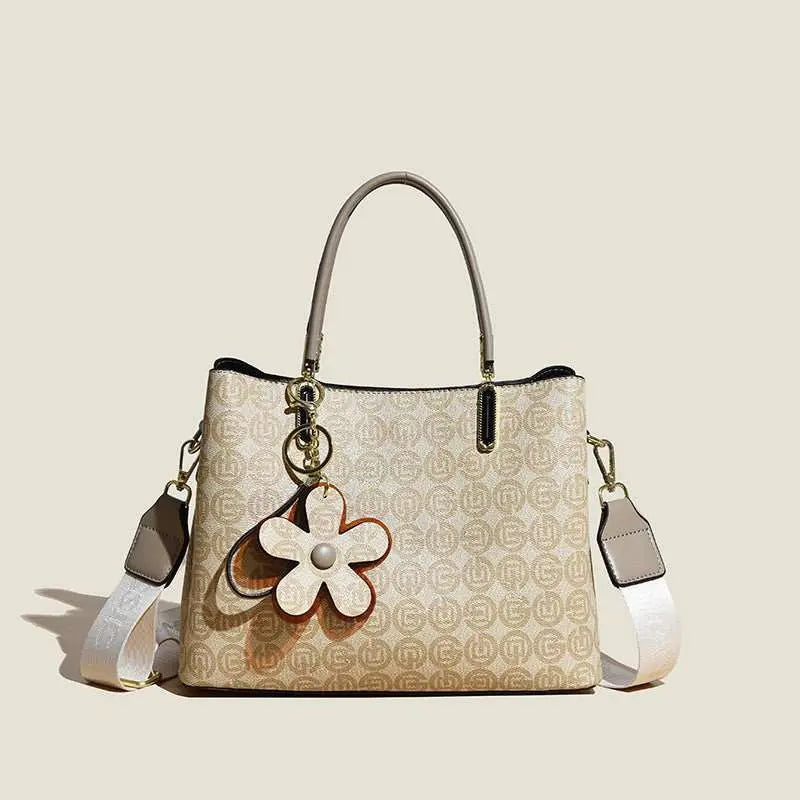Printed Tote Bag With Flower Pendant New Temperament Shoulder Bag For Women Fashion Large - capacity Crossbody Bag - AMIR BAGS INDIA PRIVATE LIMITED