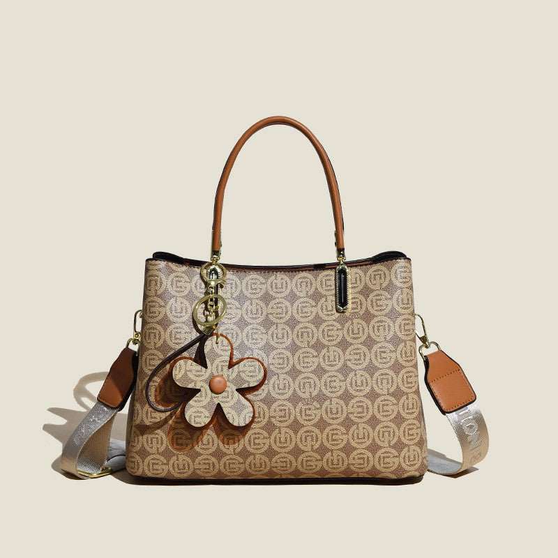 Printed Tote Bag With Flower Pendant New Temperament Shoulder Bag For Women Fashion Large - capacity Crossbody Bag - AMIR BAGS INDIA PRIVATE LIMITED