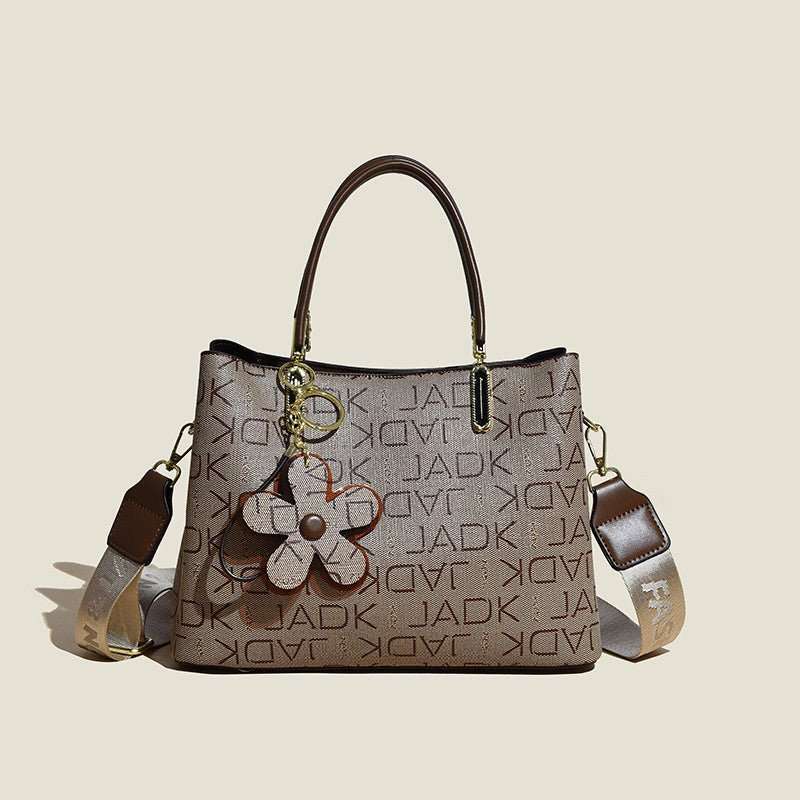 Printed Tote Bag With Flower Pendant New Temperament Shoulder Bag For Women Fashion Large - capacity Crossbody Bag - AMIR BAGS INDIA PRIVATE LIMITED