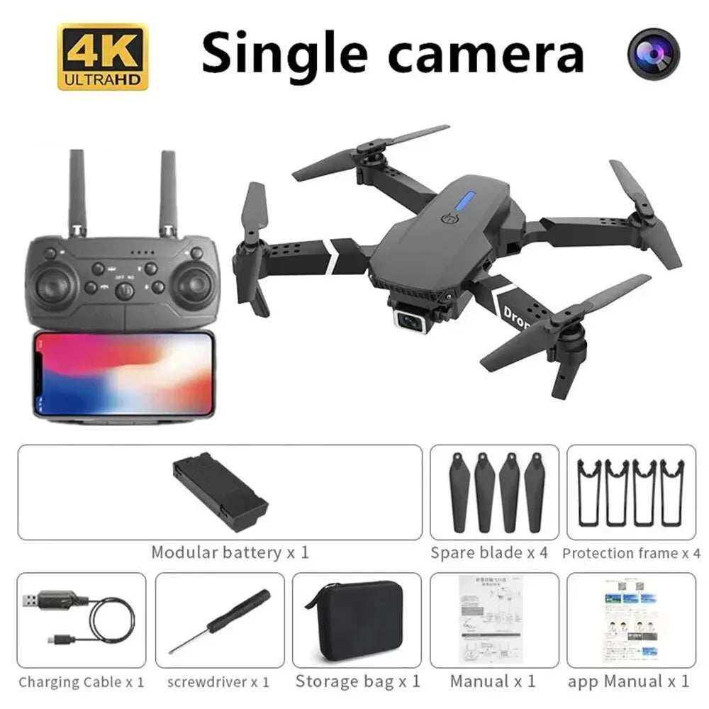 Professional Drone E88 4K Wide - Angle HD 1080P Camera Wifi FPV Height Hold Foldable RC Drone Quadrotor Helicopter Children'S Toys - AMIR BAGS INDIA PRIVATE LIMITED