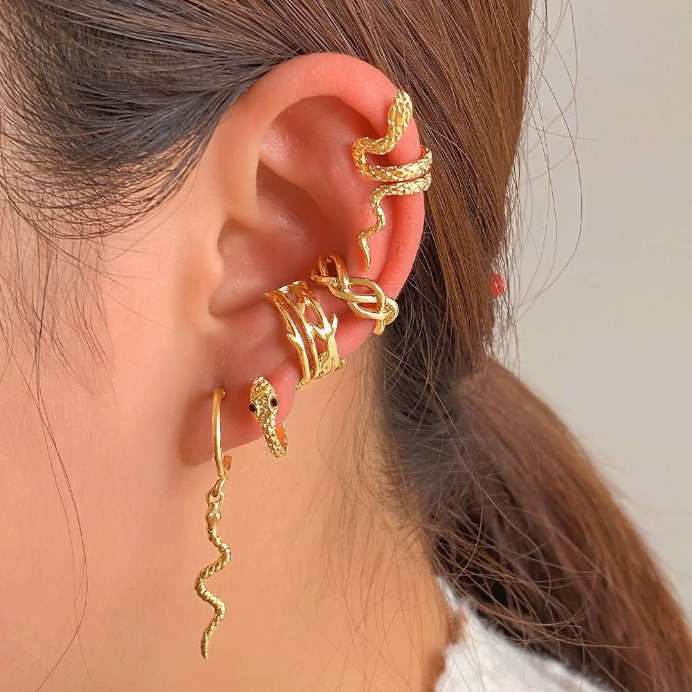 Punk Gold Plated Animal Snake Clip Earrings Ear Clip Without Piercing For Women Fake Piercing Ear Cuffs Trendy Jewelry - AMIR BAGS INDIA PRIVATE LIMITED
