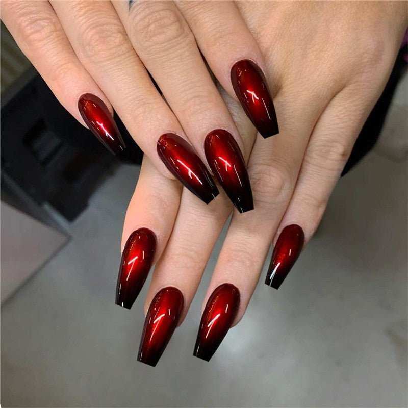 Red And Black Gradient Long Ballet Wear Nails Finished Fake Nails Nail Patch - AMIR BAGS INDIA PRIVATE LIMITED