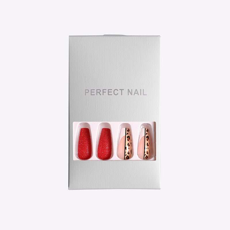 Red Color Leopard Print Ballet False Nails - AMIR BAGS INDIA PRIVATE LIMITED