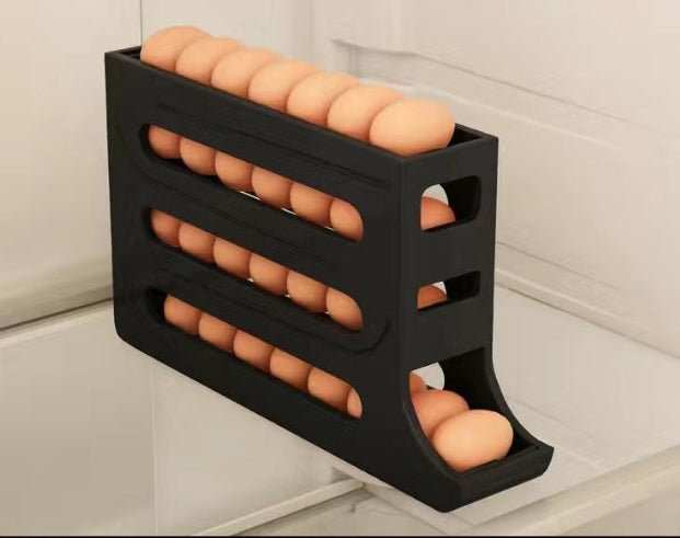 Refrigerator 4 - Layer Automatic Egg Roller Sliding Egg Tray Refrigerator Side Door Large Capacity Holder Egg Storage Box Kitchen Gadgets - AMIR BAGS INDIA PRIVATE LIMITED