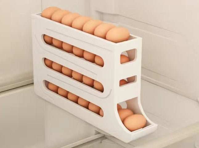 Refrigerator 4 - Layer Automatic Egg Roller Sliding Egg Tray Refrigerator Side Door Large Capacity Holder Egg Storage Box Kitchen Gadgets - AMIR BAGS INDIA PRIVATE LIMITED