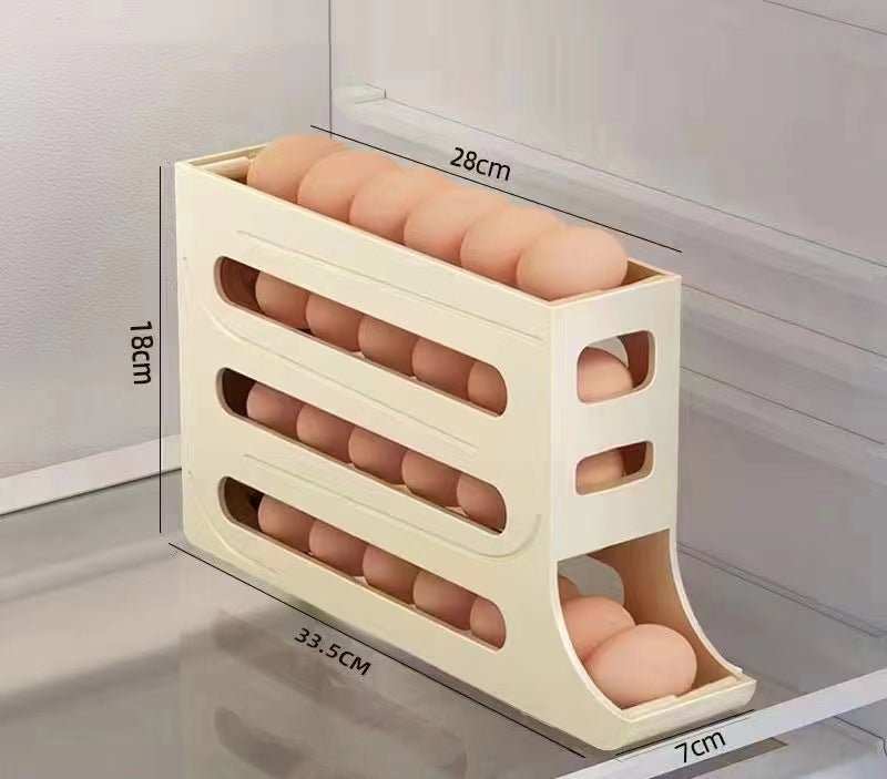 Refrigerator 4 - Layer Automatic Egg Roller Sliding Egg Tray Refrigerator Side Door Large Capacity Holder Egg Storage Box Kitchen Gadgets - AMIR BAGS INDIA PRIVATE LIMITED