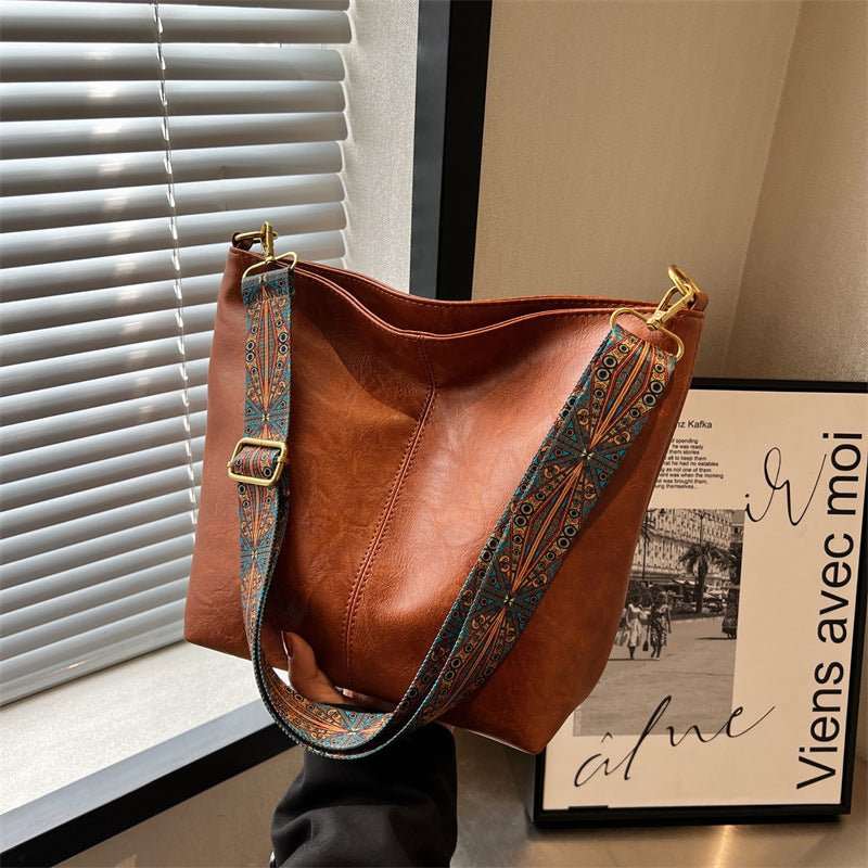 Retro Bucket Bag Retro Print Wide Shoulder Strap Messenger Shoulder Bags Solid Color Shopping Daily Commuter Handbag - AMIR BAGS INDIA PRIVATE LIMITED