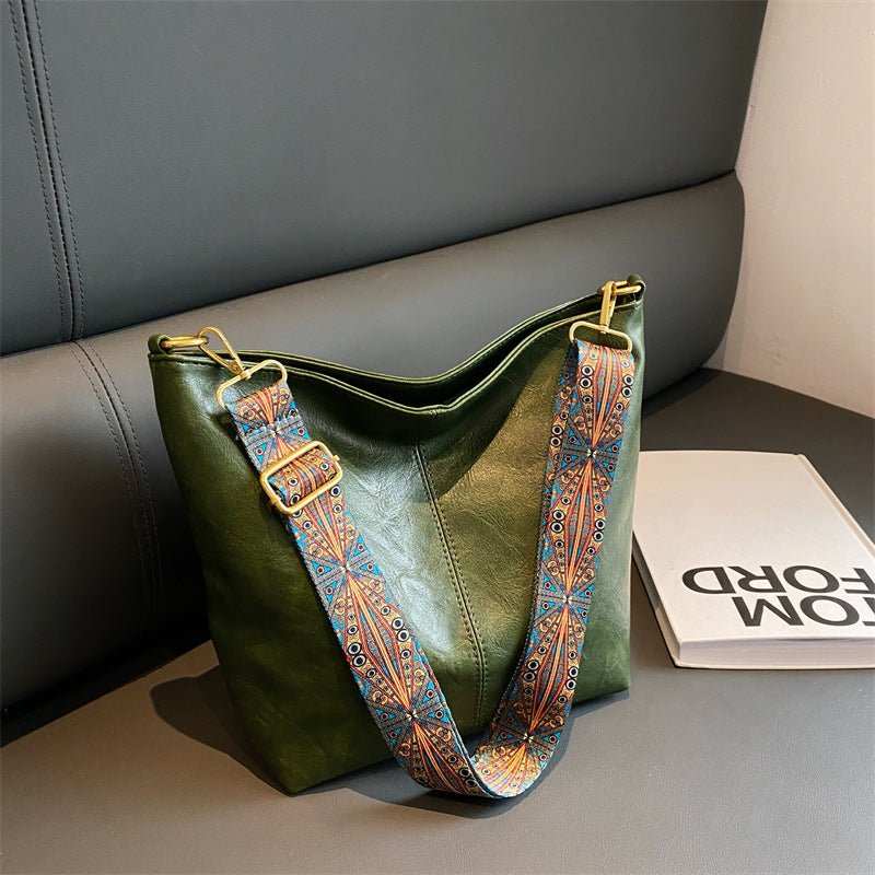 Retro Bucket Bag Retro Print Wide Shoulder Strap Messenger Shoulder Bags Solid Color Shopping Daily Commuter Handbag - AMIR BAGS INDIA PRIVATE LIMITED