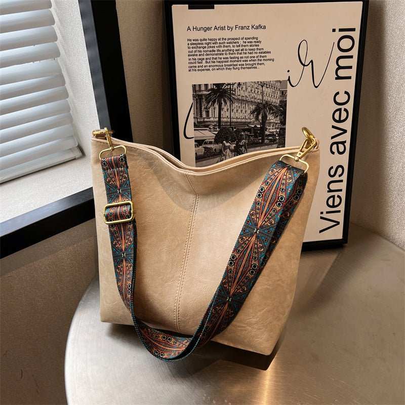 Retro Bucket Bag Retro Print Wide Shoulder Strap Messenger Shoulder Bags Solid Color Shopping Daily Commuter Handbag - AMIR BAGS INDIA PRIVATE LIMITED