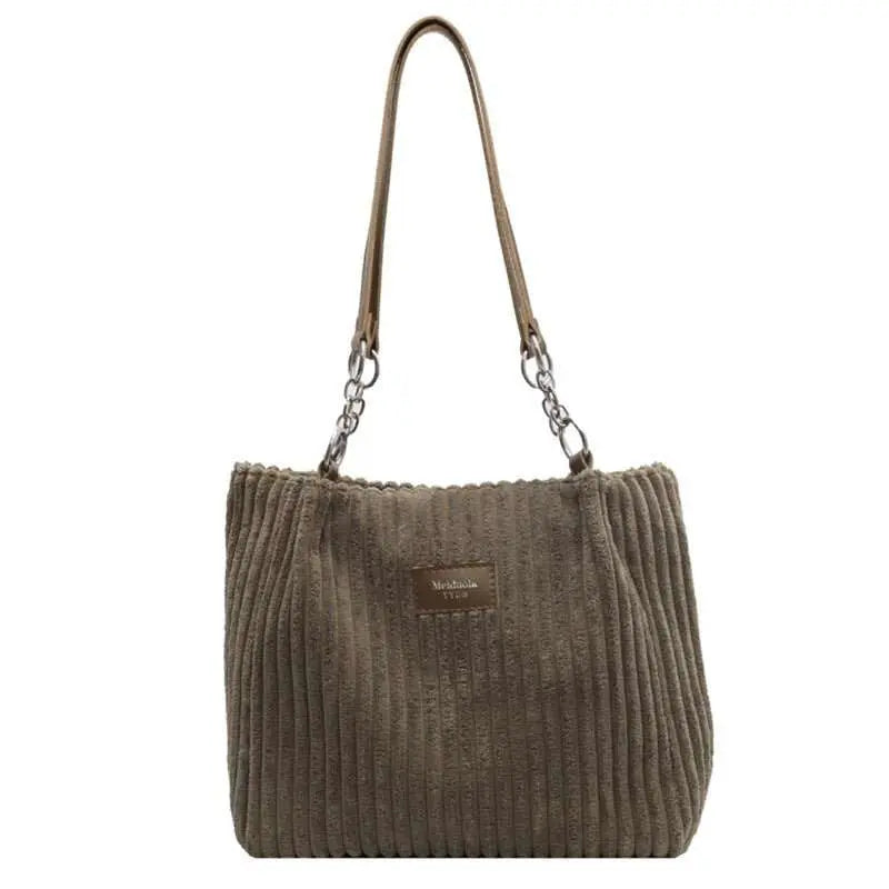 Retro Large Capacity Shoulder Bag Casual Simple Portable Shopper Tote Bag Corduroy Solid Commuter Zipper Women's Handbag - AMIR BAGS INDIA PRIVATE LIMITED