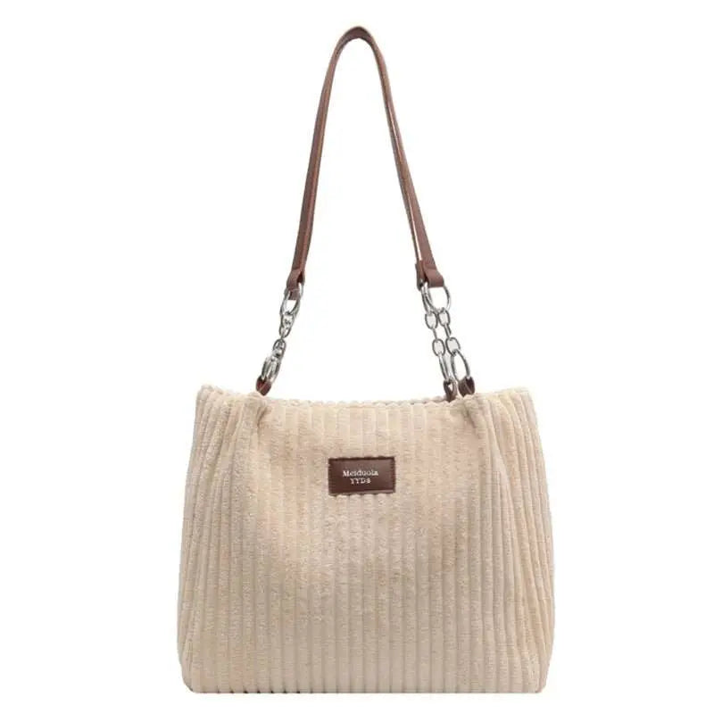Retro Large Capacity Shoulder Bag Casual Simple Portable Shopper Tote Bag Corduroy Solid Commuter Zipper Women's Handbag - AMIR BAGS INDIA PRIVATE LIMITED