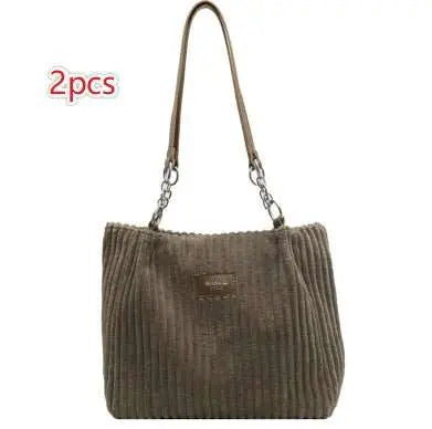 Retro Large Capacity Shoulder Bag Casual Simple Portable Shopper Tote Bag Corduroy Solid Commuter Zipper Women's Handbag - AMIR BAGS INDIA PRIVATE LIMITED