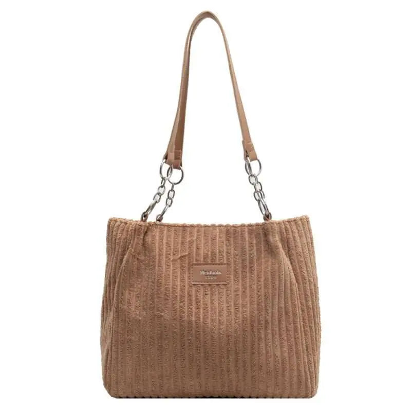 Retro Large Capacity Shoulder Bag Casual Simple Portable Shopper Tote Bag Corduroy Solid Commuter Zipper Women's Handbag - AMIR BAGS INDIA PRIVATE LIMITED