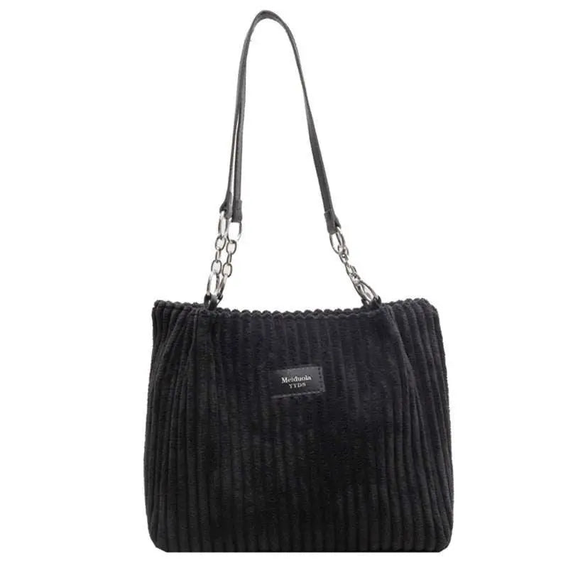Retro Large Capacity Shoulder Bag Casual Simple Portable Shopper Tote Bag Corduroy Solid Commuter Zipper Women's Handbag - AMIR BAGS INDIA PRIVATE LIMITED