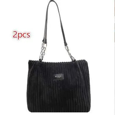 Retro Large Capacity Shoulder Bag Casual Simple Portable Shopper Tote Bag Corduroy Solid Commuter Zipper Women's Handbag - AMIR BAGS INDIA PRIVATE LIMITED