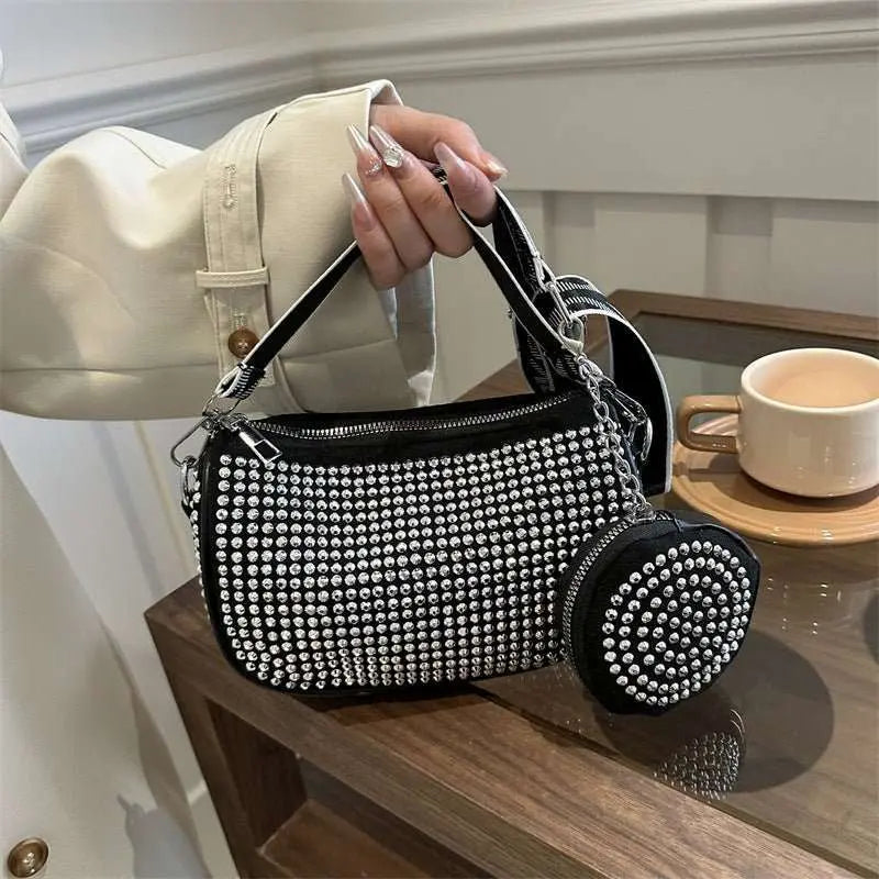 Rhinestone Shoulder Bag With Small Purse Fashion Party Underarm Crossbody Bag For Women Luxury Designer Bags - AMIR BAGS INDIA PRIVATE LIMITED
