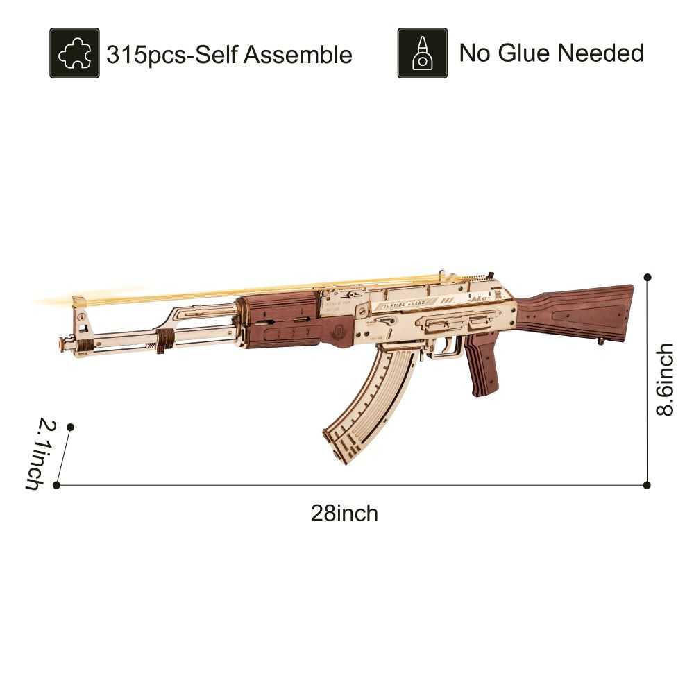 Robotime Rokr Automatic Rifle AK - 47 3D Wooden Assembly Gun Double Firing Modes Funny DIY Toys For Kids Adults Justice Guar LQ901 - AMIR BAGS INDIA PRIVATE LIMITED