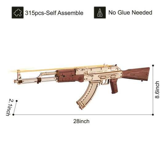 Robotime Rokr Automatic Rifle AK - 47 3D Wooden Assembly Gun Double Firing Modes Funny DIY Toys For Kids Adults Justice Guar LQ901 - AMIR BAGS INDIA PRIVATE LIMITED