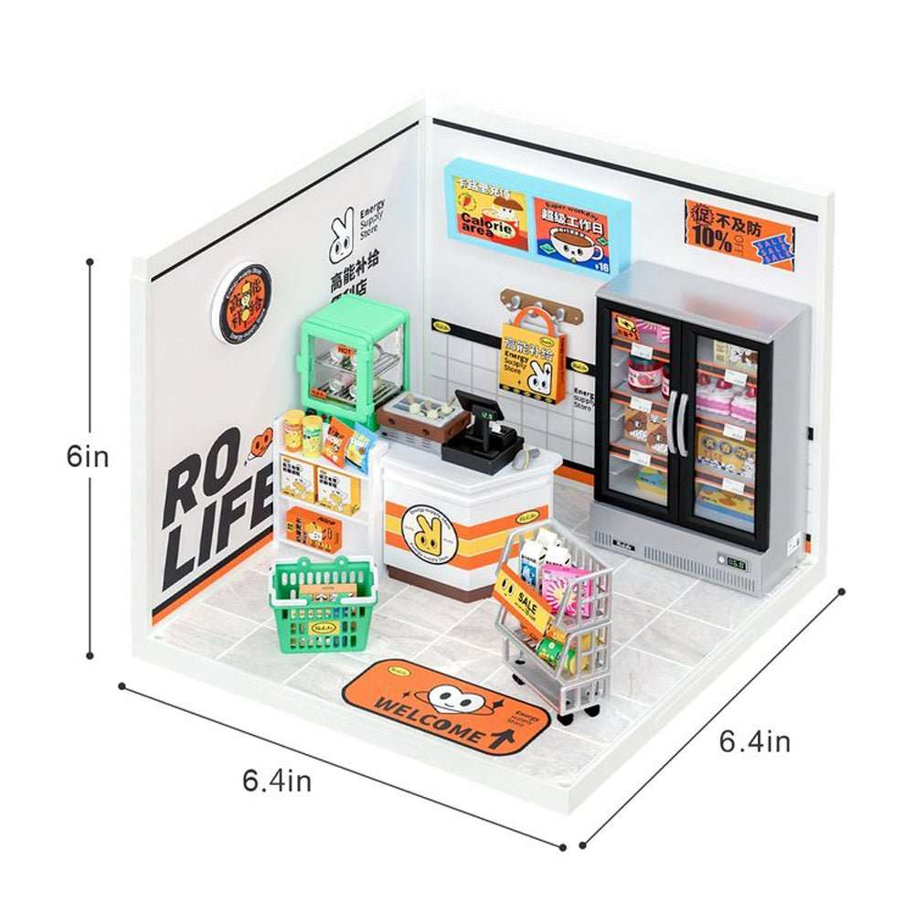 Robotime Rolife Super Creator Daily Plastic DIY Miniature House Cafe Energy Supply Store Building Block Sets English Version - AMIR BAGS INDIA PRIVATE LIMITED
