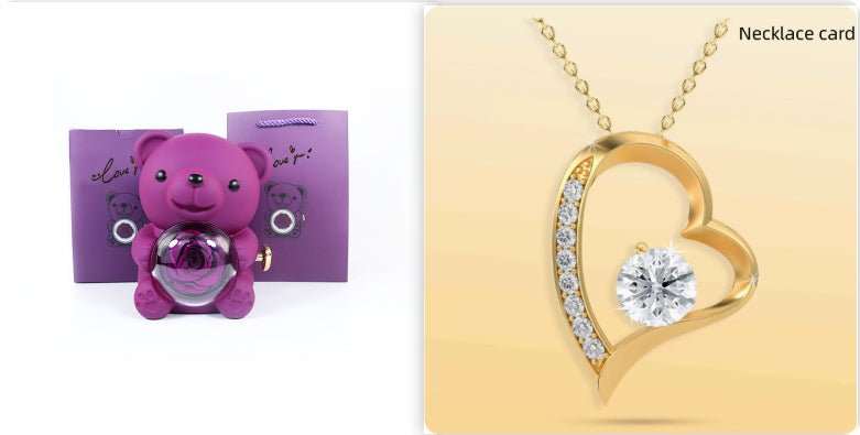 Rotating Bear Gift Box Rose Jewelry Box - AMIR BAGS INDIA PRIVATE LIMITED