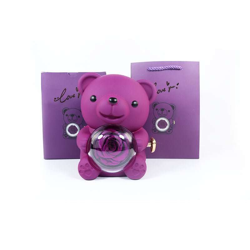 Rotating Bear Gift Box Rose Jewelry Box - AMIR BAGS INDIA PRIVATE LIMITED