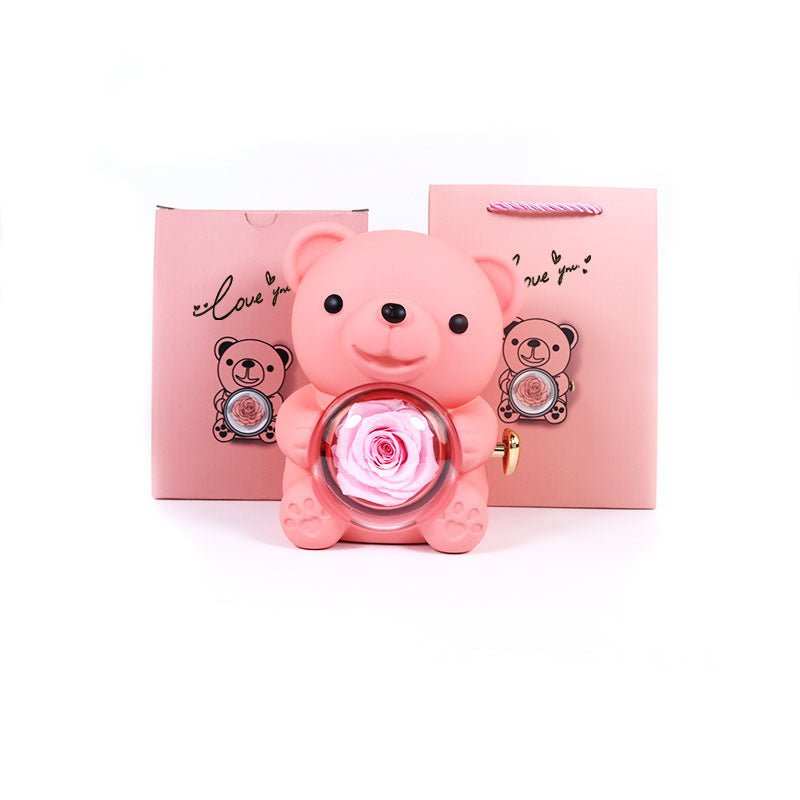 Rotating Bear Gift Box Rose Jewelry Box - AMIR BAGS INDIA PRIVATE LIMITED