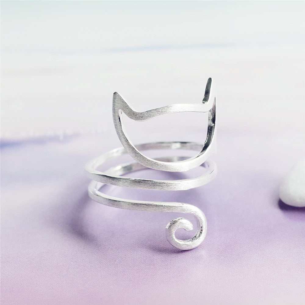 S925 Silver Personalized Winding Brushed Cute Cat Ring - AMIR BAGS INDIA PRIVATE LIMITED