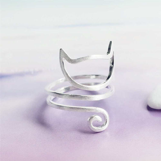 S925 Silver Personalized Winding Brushed Cute Cat Ring - AMIR BAGS INDIA PRIVATE LIMITED